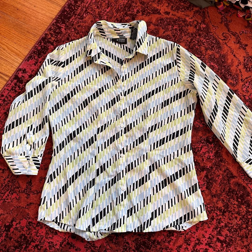 Y2k Groovy Eclectic Geometric Button Shirt Blouse